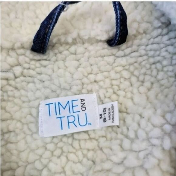 Time & Tru Sherpa Lined Trucker Denim in Medium Dark Wash Jacket Size Med 8/10 - Picture 8 of 12